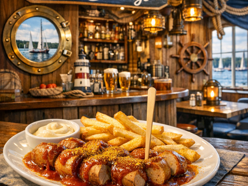 Currywurst und Bistro-Atmosphäre im Bistro Bullauge bei Oeversee nahe Flensburg