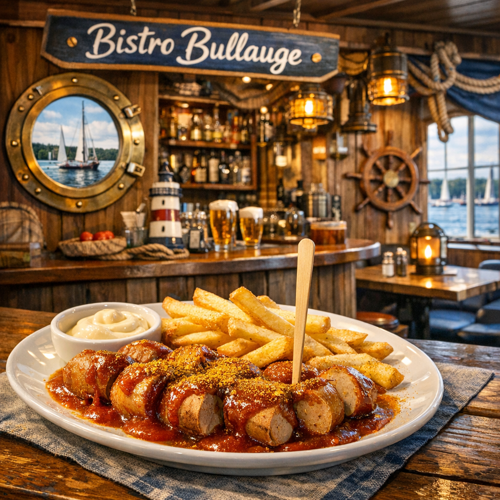 Currywurst und Bistro-Atmosphäre im Bistro Bullauge bei Oeversee nahe Flensburg